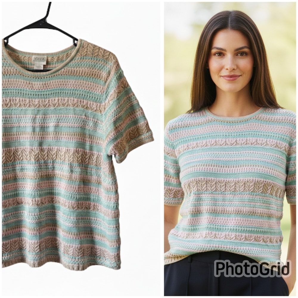Koret Francisca Pastel Knit Short Sleeve Sweater Medium